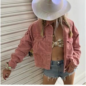 Free people pink cropped corduroy jacket!
